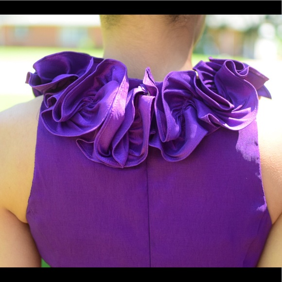 ✂️Sale✂️ Purple Ruffle Neck Evening/Party Dress - Picture 7 of 7